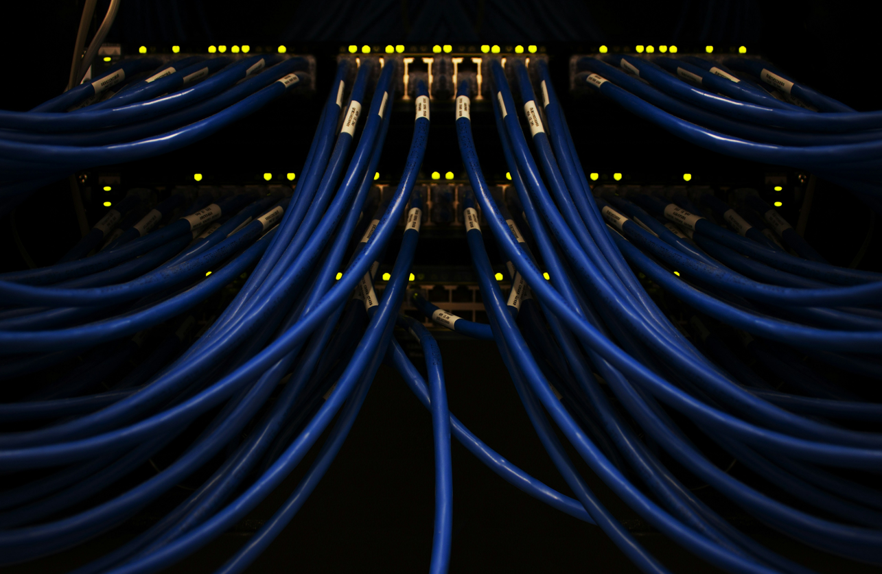 A bunch of blue wires connected to each other